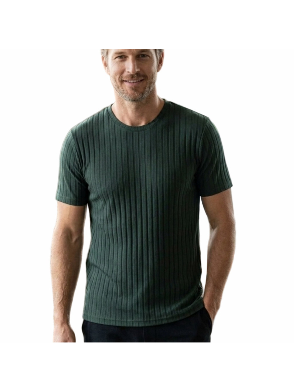 Armani Men Dark Green Wide Ribbed 2XL Short Sleeve Knit Crewneck T-Shirt 1420